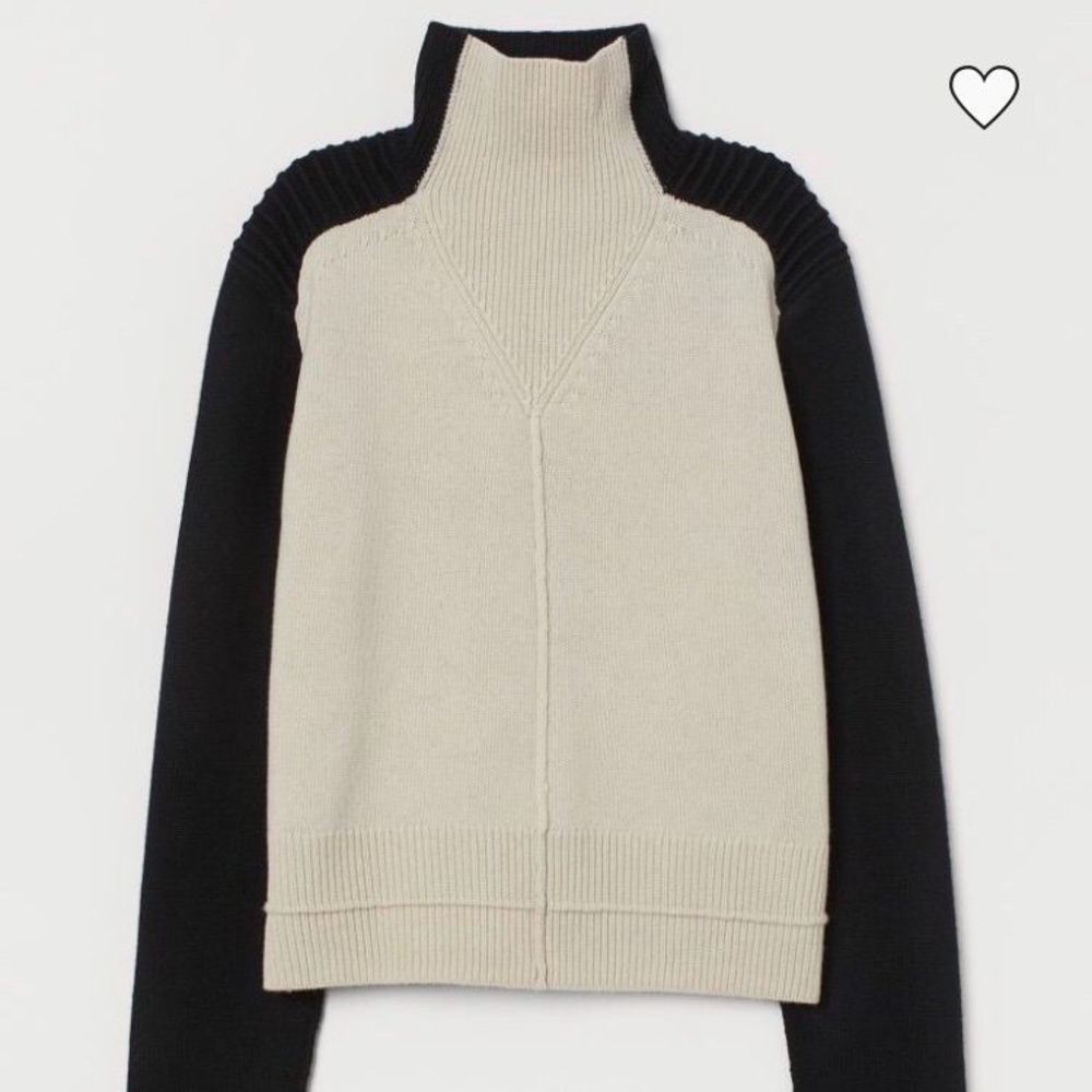 H&M Studio-WOOL CASHMERE Black and Cream funnel neck Sweater